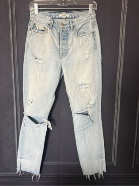 GRLFRND Light Blue Distressed Straight Jeans